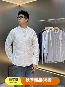 Mens Long Sleeve Oxford Cloth Shirt Stand Collar Cotton 100% Spring Fashion Youthful Standard Fit Casual Wear