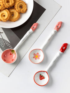Ceramic Long-Handled Kitchen Spoon Japanese Style Soup Spoon High Aesthetic Value for Home Use Ceramic Cooking Utensil