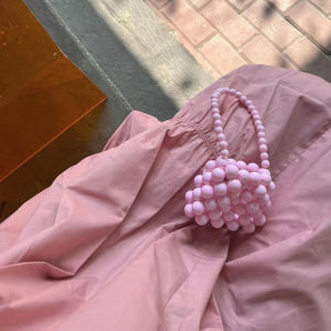 Mini Handmade Beaded Handbag Sweet Lady Style Pearl String Beads Womens Bag New 2025 Cute Childrens Retro Pearl String Beads Bag