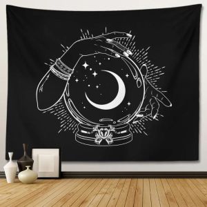 VIKAMA Black White Hands Cherry Blossom Wall Tapestry Sakura Branch Flower Petal Japanese Minimalist Line Art Zen Decor Vintage