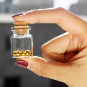 Cute Glass Storage Bottle for Gold Beads Decorative Nordic Style Wooden Box Seed Storage Container Two Small Golden Beans Bottle