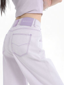 QIAOMIDUO | Summer Ultra-Thin Wide-Leg Denim Pants Womens Light Purple Colorful Design High-Waist Loose Fit Casual Comfortable Jeans