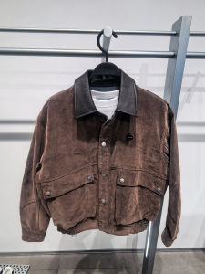 Fashionable Brown Denim Flocked Jacket Outerwear for Men Autumn 2025 PEACEBIRD Casual Style Long Sleeve Classic Collar Jacket