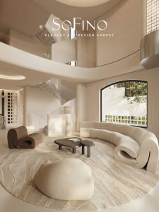 SoFINO | Luxury Simple Design Wool and Silk Pure White Circular Carpet