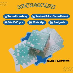 100 PCS Paper Lunch Box XS Box Kertas Ukuran 85 x 85 x 48 cm Sudah Laminasi Dalam Motif Warna Tosca