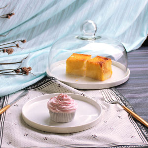 Dustproof Glass Cake Cover Display Plate Tasting Plate Household Desserts Bread Tray Fruit Sampling Plate with Lid Box