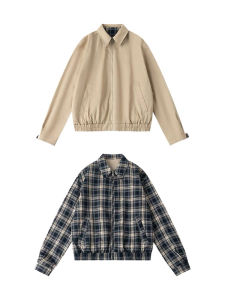 American Retro Double-Sided Checkered Casual Collar Mens Jacket Spring Autumn Harlington Short Couple Workwear Coat