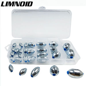 Limnoid 29Pcs Fishing Sinker Set Plastic Core Oval Lead Weights For Carp and Bass Fishing Tackle