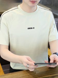 HENGYUANXIANG | Hengyuanxiang Mens Summer Thin Short Sleeve T-shirt Round Neck Pure Color Base Shirt Top Stitching Design Breathable Fashion