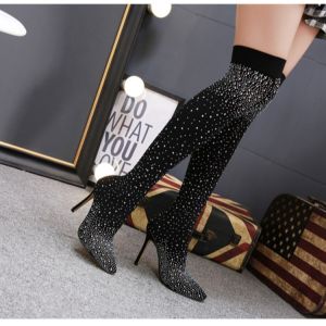 Rhinestone over the Knee High Boots Long Socks High Heel Rhinestone over-the-Knee Boots