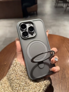 CrashStar Foldable Invisible Magnetic Magsafe Stand Frosted Hard Shockproof Phone Case For iPhone 17 16 15 14 Pro Max Plus 13 12 Pro Max 11 Wireless Charging Phone Casing Translucent Matte Phone Cover Shell With Free Metal Lens Films Protector