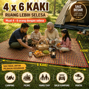 Tikar Lipat Plastik Klasik / Tikar berkelah /Tikar Plastik Tradisional /Foldable Picnic Mat /Tikar Jemaah
