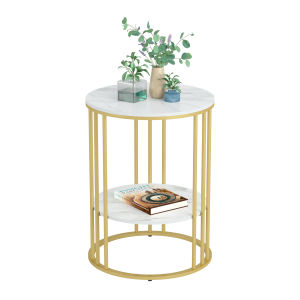 2-Tier Round Side End Table Living Room Coffee Accent Table with Storage Shelf
