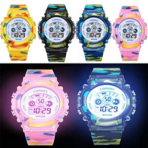 4Pcs LED Luminous Camouflage Digital Wrist Watches for Children Sport Waterproof Date Week Clock Sports Time Calculator Best Gift for Boys Girls Kids Watches