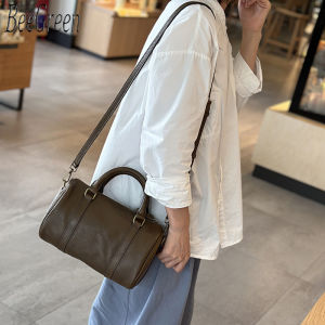 BeeGreen Women Genuine Leather Shoulder Bag Elegant Boston Handbag High Quality Minimalist Commuter Bag Casual Soft Sling Bag