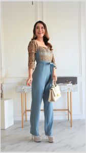 Chic ชุดจั้มสูท ลูกไม้งานมงกุฎ แขน3ส่วน แบรนด์ไทย JL56