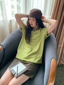 Mixd | Pure Color Round Neck 3D Flower Short Sleeve T-shirt