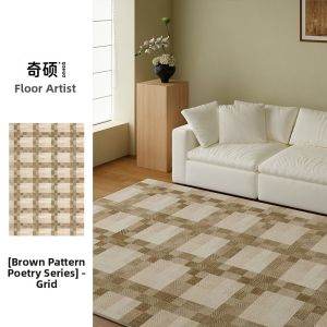 QISHUO | Vintage Creamy Retro Check Living Room Carpet