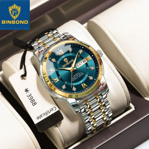 BINBOND 2024 Authentic Watch for Men Business Fashion Waterproof Night Light Dual Calendar Display Male Watches