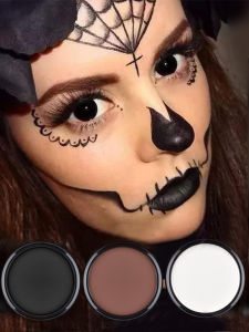 Black White Foundation Concealer Halloween Effect Skeleton Makeup Coffee Color Powder Cake Cosplay Clown Geisha Makeup