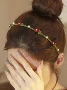 กล่องใสผมแบบเข็มขัดรูปดอกไม้สไตล์ย้อนยุค สำหรับผู้หญิง ดีไซน์เกาหลี สายรัดผมขอบบาง ติดผมแบบเรียบง่ายและหวาน สไตล์การตกแต่งผม