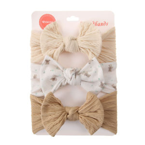 3Pcs/Set Ins Solid Nylon Bows Baby Headbands for Newborn Girls Flower Heart Print Elastic Hairbands Kids Headwear Headwraps
