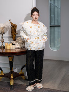 Pinkgrape Winter Thickened Pure Cotton Ladies Sleepwear Coral Fleece Home Clothes Set with Lace Long Sleeve Pyjamas for Women