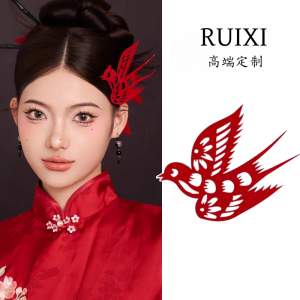 เครื่องประดับผมสไตล์จีนโบราณ ผ้าปูนปั้นสีแดง ดอกไม้ นกกระต่าย ชุดกี่เพ้า วัสดุผ้าฝ้ายผสม วัสดุอื่นๆ