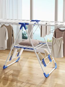 Foldable Floor Mounted Laundry Drying Rack Indoor Outdoor Use No Installation Required Wing Type Clothes Hanger Home Use