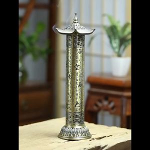 Tháp Lư Đồng Trụ Tròn Nguyên Khối Khắc Bát Nhã Tâm Kinh - Đốt Nhang - Trầm Hương