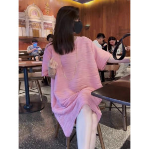 MUAMY Summer New Style Slimming Loose Meat Covering Elegant Dress Commute Simple Waist Type H Version Short Sleeve round Neck