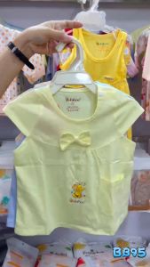 Áo sơ sinh bé gái BABIBOO áo tay bèo nơ dễ thương  vải cotton dầy dặn mịn màng BB95