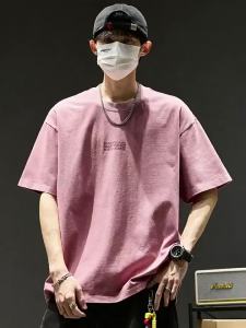 SZON | Áo Thun Cotton In Hình Đôi Mẫu Mỹ Phong Cách Vintage Màu Hồng