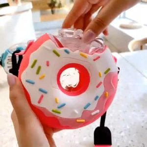 Doughnut Modeling Water Cup With Straw Children Primary School Students Use Leakproof Outdoor Water Bottle Cartoon Cute Donut Water Bottle