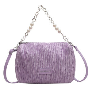 GStar Pure Color Simple Pleated Pillow Bag 2023 New Style Sling Bag for Women Korean Fashion Handbag with Pearl Metal Chain Ladies Handbeg Wanita