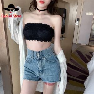 Ganlai Women Bra 2pcs Shoulder Strap Wrapped Bra Strapless Steel Ring Free Women Bra Student Bra Vest Invisible Bra with Chest Pad Girl Bra Transparent Shoulder Strap Included