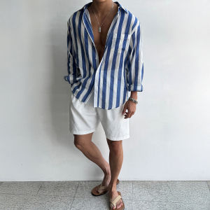 DAVID&ME | Blue Stripe Long Sleeve Mens Shirt Slim Fit Casual