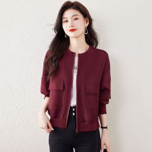 September Stray Ink European Style Short Ball Jacket Womens Shoulder Drop Sleeve Workwear Outerwear Ladies Zipper Sleeve Long Shirt
