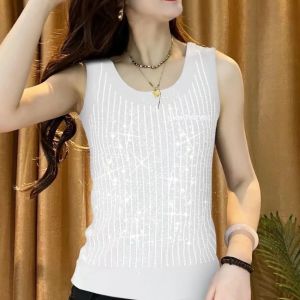 Shiny Diamond Womens Tank Top Summer Season plus Size Base Shirt Versatile Glittering Drill Commute Style Slim Fit Chinese Made