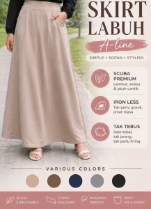 NEW  D3 Ladies Stretchable Long Skirt A-line Premium Lexis Scuba/Scuba A-Cut