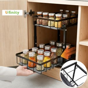 Lifinity Carbon Steel Under Sink Pull-Out Kitchen Organizer Rack Kitchen Countertop Multifunctional Storage Rack