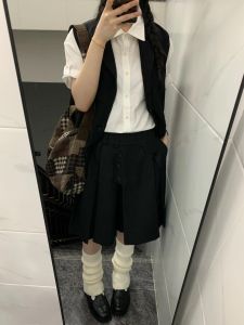 Váy Ngắn Quần Short Phong Cách Pháp Thanh Lịch Cạp Cao Cho Nữ Mùa Thu Thiết Kế Rộng Màu Đen Váy Nửa Thân