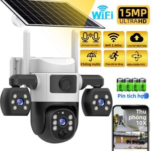 Camera An Ninh Wifi HD 15MP 3 Ống Kính Zoom 10X Năng Lượng Mặt Trời Ngoài Trời Chống Nước Tầm Nhìn Ban Đêm Camera IP Với 3 Màn Hình