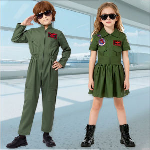 LOlanta Pilot Costume for Children Top Air Force Cosplay Costume with Glasses 2-Piece Flight JumpsuitSuit for Halloween and Career Day 4-10Years