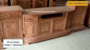 Tủ Vẩn thừng gỗ hương đá 240x50x70 kệ bày đồ nội thấtđồ để kê tivi