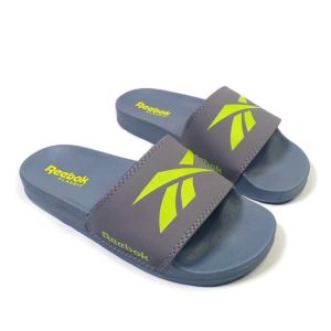 Sendal Slop Casual Reebok Pria Wanita Slip On Warna Abu List Hijau Stabilo Premium