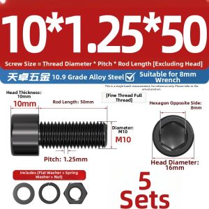 TIANZHUOJINSHU | Fine Thread 10.9 Grade Hex Screws Nuts and Washers Set
