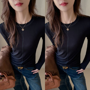 MiiOW | White Long Sleeve Loose Fit Round Neck T-Shirt Casual Style Comfortable Breathable Early Autumn Top For Women Fashion Design