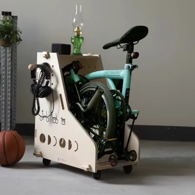 Double Layer Folding Bicycle Storage Box Ocean Board Brompton Wooden Case Parking Rack Home Furniture Display Shelf Artistic Style