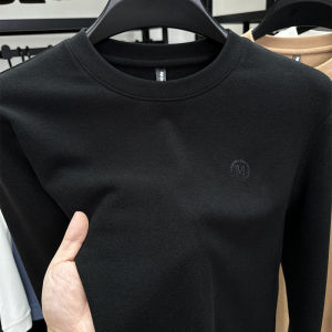 Mens Long Sleeve Thermal Locking Pure Color Embroidery Double Faced Velvet Base Shirt round Neck T-Shirt Fashionable Sun Protection Clothing